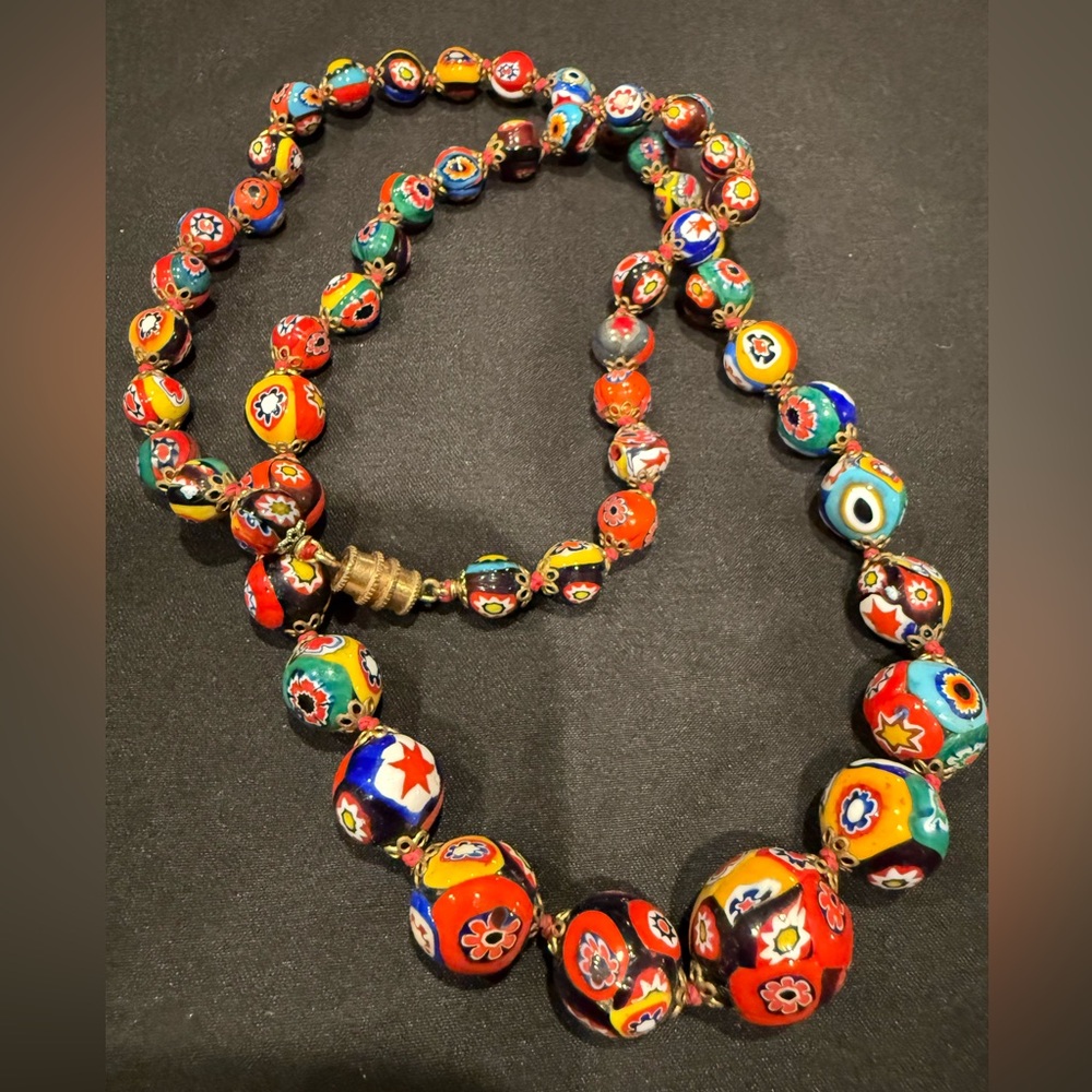 Vintage ERCOLE MORETTI Murano Glass Graduated Bead Millefiori Stunning Necklace - Picture 11 of 16